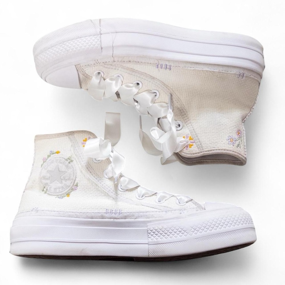 White High-Top Platform Sneakers with Satin Laces